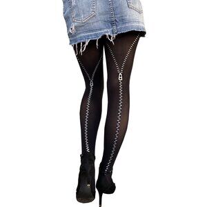 Black Zipper Tights: Novelty Patterned Hosiery For Women, Plus Size Available